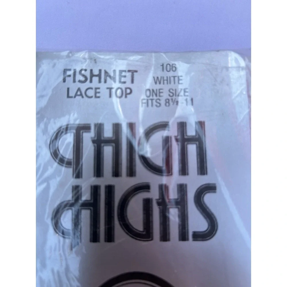 White Thigh Highs Fishnet‎ Lace Top Stockings One Size Fits 8.5-11 Sexy Fairy